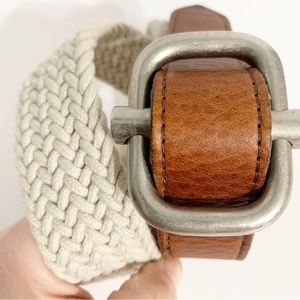 Unbranded Cotton Woven and Leather Belt with Silver Toned Hardware Belt Buckle